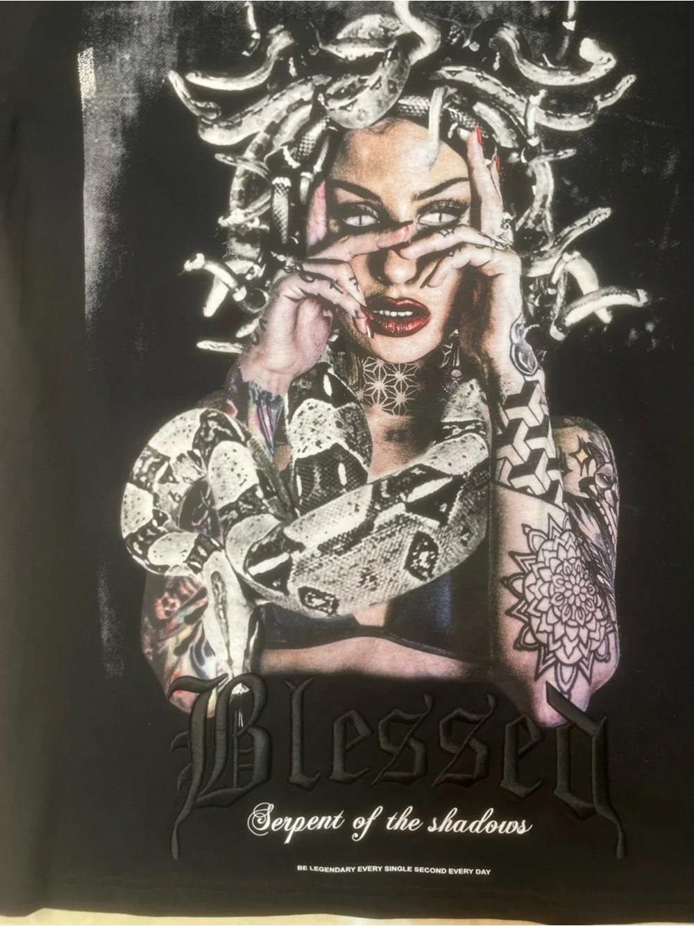 Blessed Black Graphic Medusa Snake Print Men's T-Shirt